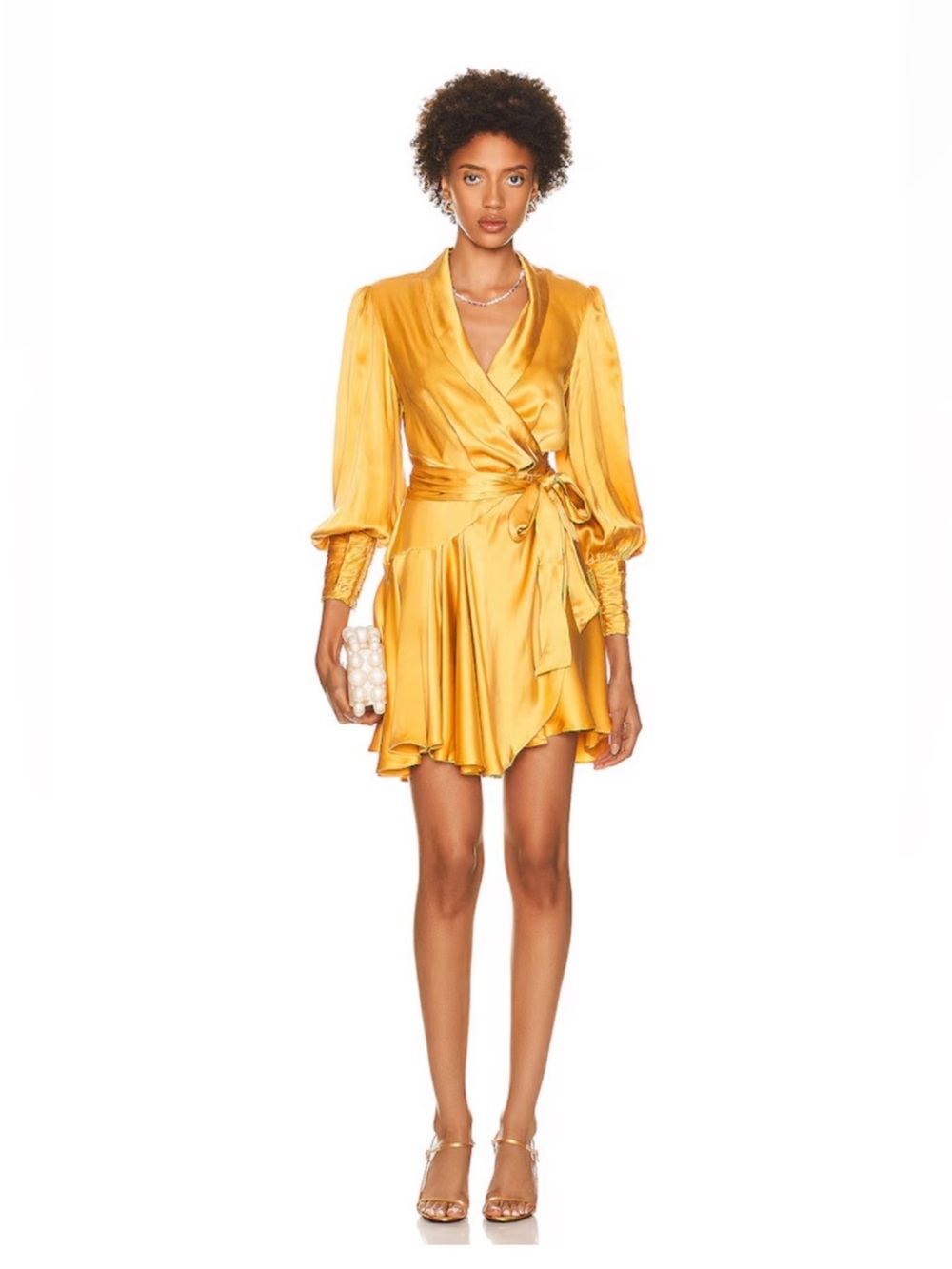 NWT Zimmermann GOLD Yellow Silk Long Sleeve Wrap Dress